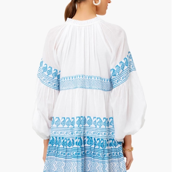 Oliphant Santorini Blue Balloon Sleeve Short Dress - Picture 4 of 4